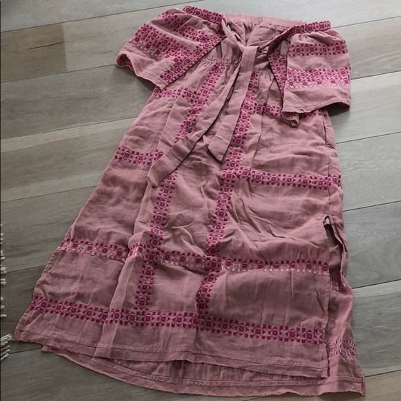 Pink Embroidered Strapless Dress with tie back - Picture 4 of 8